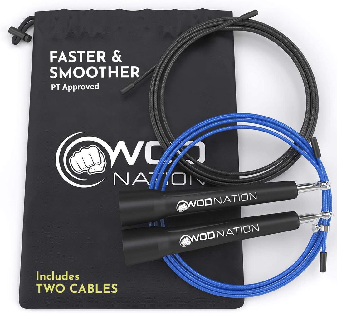 WOD Nation Adjustable Speed Jump Rope For Men, Women & Children - Blazing Fast Fitness Skipping Rope Perfect for Boxing, MMA, Endurance (Black)