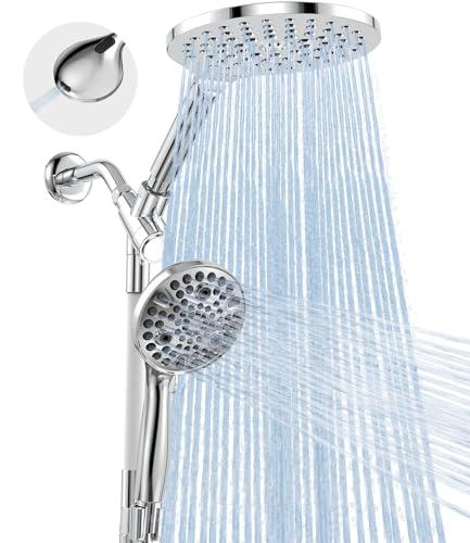 MakeFit Dual Handheld Shower Head Combo, 2-in-1 Rain Shower Heads System 8 Inch Rainfall Shower Head and 10 Modes High Pressure Hand Held Showerhead with Built-in Power Wash
