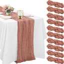 10 Pack Dusty Blush Cheesecloth Table Runner 10FT Boho Gauze Fabric Table Runner Vintage Rustic Sheer Runners for Wedding Party Bridal Baby Shower Long Table Decorations