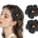 Women's Hawaiian Flower Hair Clips Plumeria Hibiscus Hair Clips 3.5 Inch Artificial Flower Hair Barrettes Hair Accessories for Vacation Beach Party (Black)