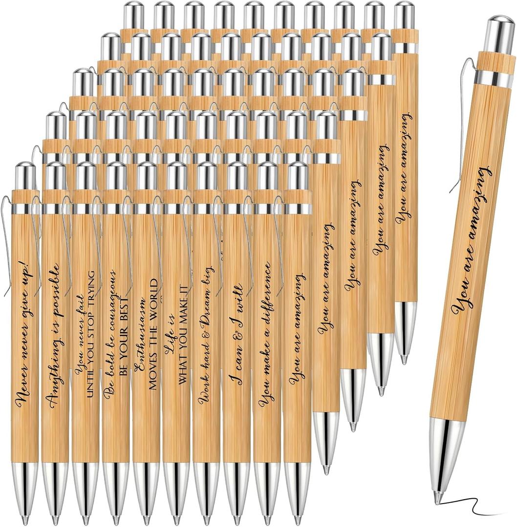 Fulmoon 200 Pcs Employee Appreciation Gift Bulk Inspirational Wooden Bamboo Pens Motivational Thank You Pens Fathers Day Graduation Gift for Teacher Coworkers Team Staff Nurse Volunteer Cna Week