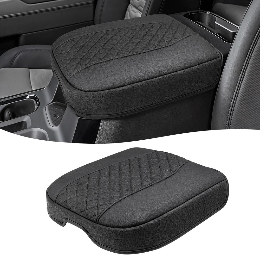 Center Console Cover for Chevy Silverado & GMC Sierra 1500 Accessories 2019-2026, Tahoe & Suburban & Yukon 2021-2026, Vinyl Car Armrest Protector, Floor Console Bucket Seat Only, Anti-Scratch, Black