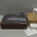 Record Player with External Bookshelf Speakers Belt-Drive Vintage Turntable for Vinyl Records Passive Dual Stereo Speakers LP Players 3 Speed Wireless AUX Headphone Input Auto Stop Retro Brown Wooden