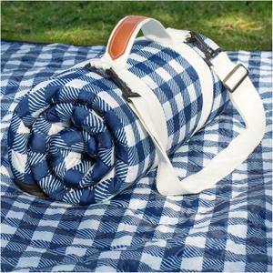 Genovega Waterproof Picnic Blanket Beach Outdoor Mat Rug Registry Wedding Search by Name Must Have Items Newly Wed Married Couple Gifts Bridal Husband Wife Men Women Mr Mrs 1 Anniversary Present, 6'8" x 6'8" (Square), Checkered Navy