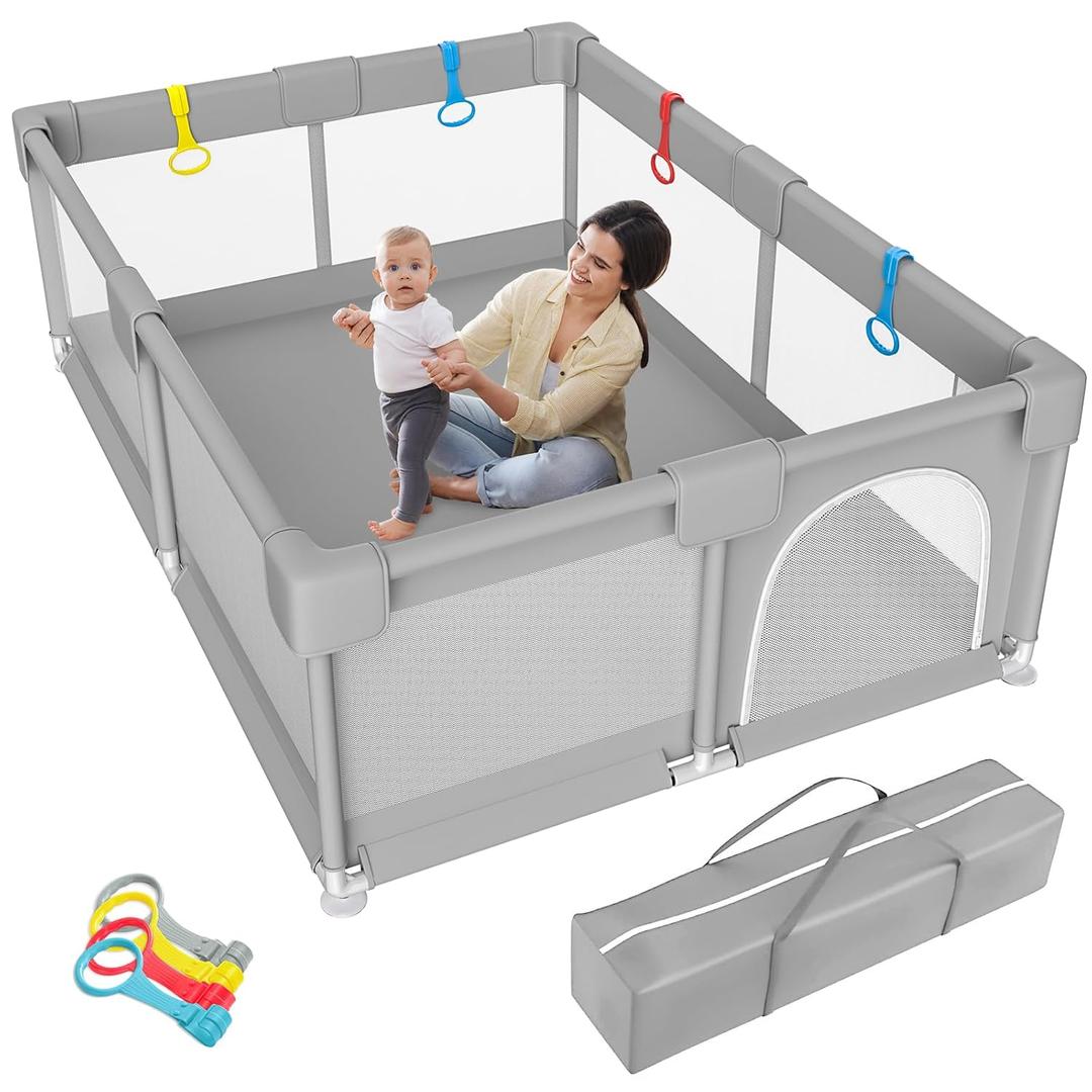 Baby Playpen, 71"x59" Extra Large Playpen for Babies and Toddlers Playards with Zipper Gate, Safety Baby Play Pen with Soft Breathable Mesh Indoor & Outdoor Kids Activity Center (71x59 Inch)