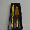 Dicunoy 2 PCS Gold Cake Knife and Server Set, Wedding Cake Cutting Utensils, Vintage Engraved Cake Cutter and Serving Spatula for Birthday,Anniversary, Vibrant Gold