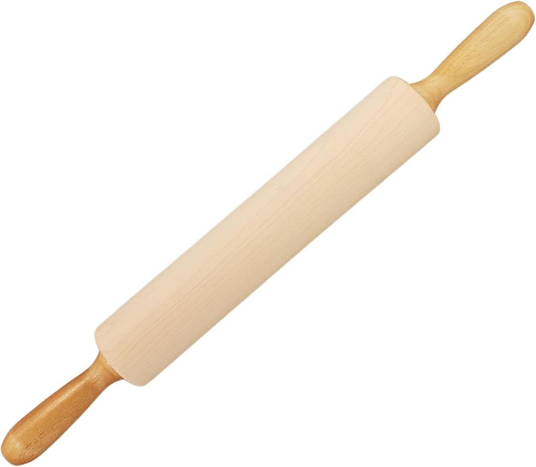 Frieling Maple Rolling Pin with Handles - 2.4-in x 12-in Barrel, 21-in Total Length-Natural Wood - Baking Essentials, Pastry Roller & Pizza Dough Roller