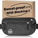 Hidden Money Belt for Travel, RFID Blocking, Sweat-Proof, Heavy-Duty Buckle, 3rd Gen Waist Wallet Anti Theft to Protect Cash, Credit Cards and Documents Under-Clothes for Men & Women, Black