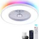24" Bladeless Ceiling Fans with Lights and Remote/APP/Voice Control, Low Profile Ceiling Fan with RGB Lights, Enclosed Flush Mount Ceiling Fan for Kid's Bedroom/Living Room