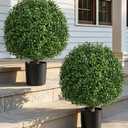 DREAMLOOM Boxwood Topiary Trees Artificial Outdoor Ball in Planter, 20in Outdoor Indoor Realistic Fake Plants Shrubs for Front Porch Decor, Faux Bushes Plants for Home Front Door Offices, Set of 2