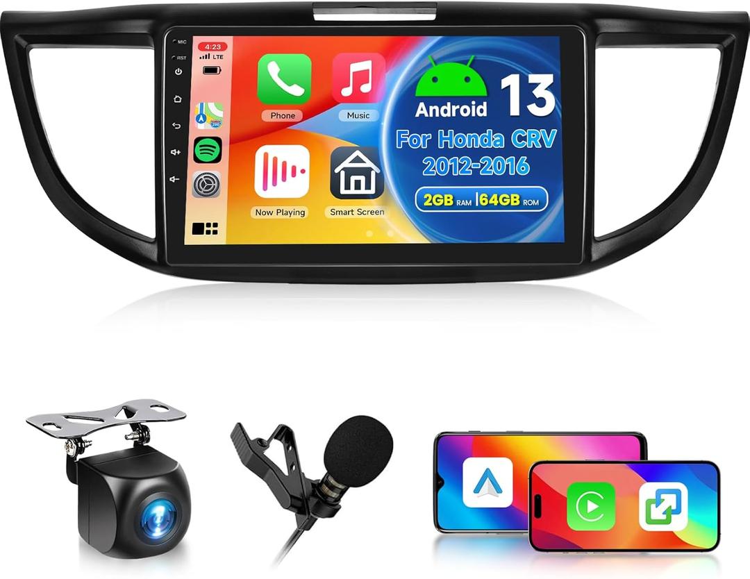 [2GB+64GB] Car Stereo for Honda CRV 2012-2016 Android Head Unit, Wireless Carplay Android Auto Mirror Link, 9 Inch Touch Screen Car Radio GPS,Bluetooth, WiFi, FM RDS Radio,BT/SWC/EQ