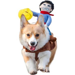 WORDERFUL Cowboy Rider Dog Costume - Halloween Rider Costumes, Funny Pet Chucky Clothes With Doll and Hat for Small Medium Dogs