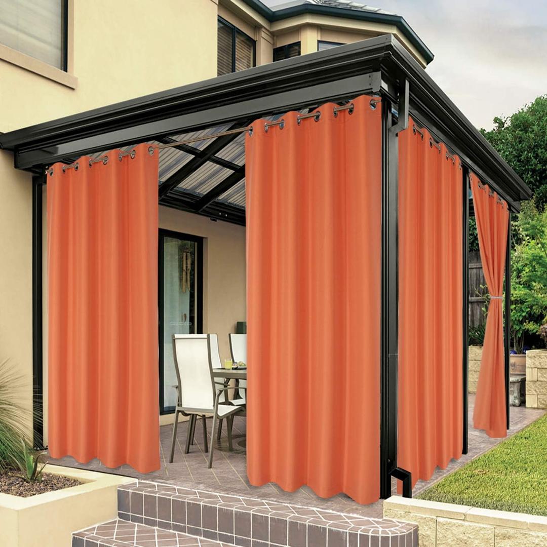 BONZER Outdoor Curtains for Patio Water Resistant Heavy Privacy Light Filtering Grommet Outside Curtains for Porch, Pergola, Gazebo, 1 Panel, 54W x 84L inch, Mecca Orange