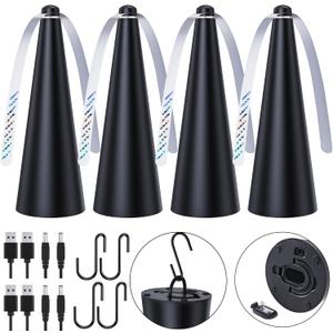 Glovv Fly Fans for Tables, Food Fan to Keep Flies Away, 4 Pack Portable Outdoor Indoor Batteries Powered Picnic Table Top Spinner with Metal Hanger, Bug Repellent for Restaurant, Camping (Black)