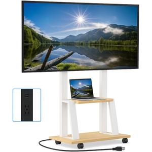Rolling TV Stand for 32-80 Inch TVs, Mobile TV Cart with Power Outlet, Outdoor TV Stand with Wheels, Portable tv Stands for LCD OLED 4K Flat/Curved Panels Max VESA 600x400mm (Maple)