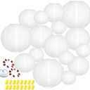 Hanging Paper Lanterns Decorative, White Chinese Paper Lanterns Ceiling Party Decorations with 16 LED Lights for Baby Shower Wedding Anniversarie Graduation Engagement Valentine's Day, Pack of 16