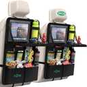 Plzpik Car Backseat Organizer with Tablet Holder,11 Storage Pockets with Foldable Food Tray, Protector Kick Mats for Kids, Travel Accessories Organizer (Black, 2Pack with Food Tray)