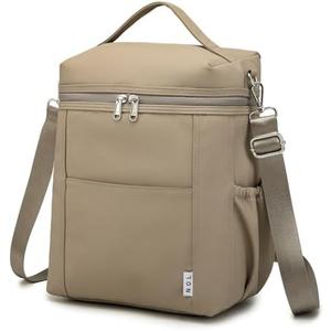 NOL Natural Organic Lifestyle Insulated Lunch Bags for Women Cooler Bag Lightweight Nylon Waterproof Lunch Box For Work (Khaki, Large)