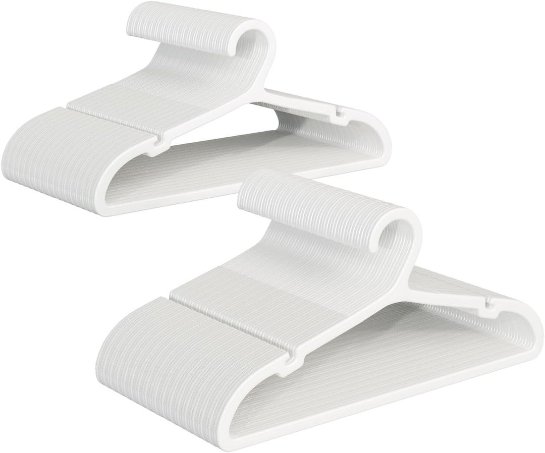 ABHENG 100 Pack Clothes Hangers, Non Slip Plastic Coat Hangers, Space Saving Hangers, Heavy Duty, Hanging Dry Wet Clothes, 16.4" x 8.3", White, UAPY05100W