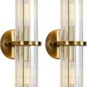 Crystal Wall Sconce Set of 2, Gold Crystal Bathroom Wall Light, Modern Sconces Wall Decor 2-Light Luxury Indoor Wall Lamp 15.7-Inch for Living Room, Hallway, Mirror, Bathroom, Vanity E26