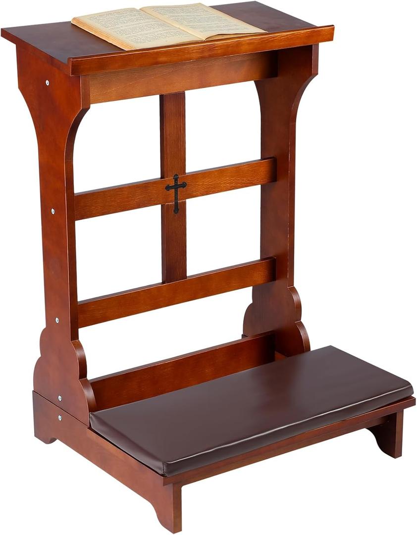 Solid Wood Prayer Bench Stool with Shelf and Cushion Church Prayer Bench Table Chair Padded Kneeler for Kneeling at Home, Religious Gifts, 23 x 20 x 32 Inches(Simple Style)