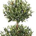 5 ft Artificial Olive Tree, Triple Ball Topiary Faux Plant with Moss & Pot, Outdoor Indoor Realistic Fake Shrubs Trees, Round Bushes Fake Shrubs Potted for Home Offices Porch Decor, Set of 2