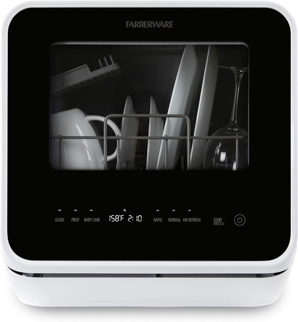 Farberware FDW05ASBWHA Complete Portable Countertop Dishwasher with 5-Liter Built-in Water Tank, 5 Programs, Baby Care, Glass & Fruit Wash, Black/White Original