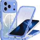 Hekodonk for iPhone 17 Pro Max Case, Compatible with Magsafe [Built-in Tempered Glass Screen Protector & Camera Lens Protection] Full Body Shockproof Protective Women Girl Bling Case,Blue Glitter