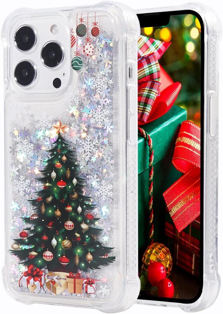 Glitter Christmas Case Compatible with iPhone 13 Pro Max Glitter Case Christmas Tree Clear Soft TPU Rubber Bumper Girly Women Cute Liquid Holiday Case for iPhone 13 Pro Max (Christmas Tree)