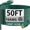 HUANCHAIN Indoor Outdoor Green Extension Cord 50 ft Waterproof, 16/3 Gauge Flexible Cold-Resistant Appliance Extension Cord Outside, 13A 1625W 16AWG SJTW, 3 Prong Electric Cable, ETL