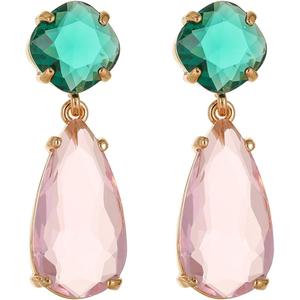 Women Earrings Set, Cubic Zirconia Hoop Earrings for Women Water Drop Yellow Pink with Pear Shape Cubic Zirconia Gold Plated Base 36mm