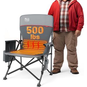 TIMBER RIDGE Oversized Heated Camping Chair for Outdoor Sports, High Back Padded Lawn Chair for Adults Support Up to 500lbs with Cup Holder, Side Pocket(Power Bank not Included) (Gray With Heating Function)
