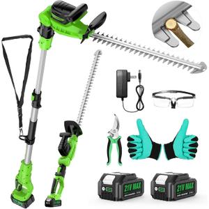 SOARFLY 2 in 1 Pole Hedge Trimmer Cordless & Handheld Hedge Trimmer | 2Pcs 4.0Ah Battery &Charger, 20V Electric Hedge Trimmer, 8.5 Feet Reach, 20" Dual-Action Blade, 11 Rotating Head Pole Trimmer