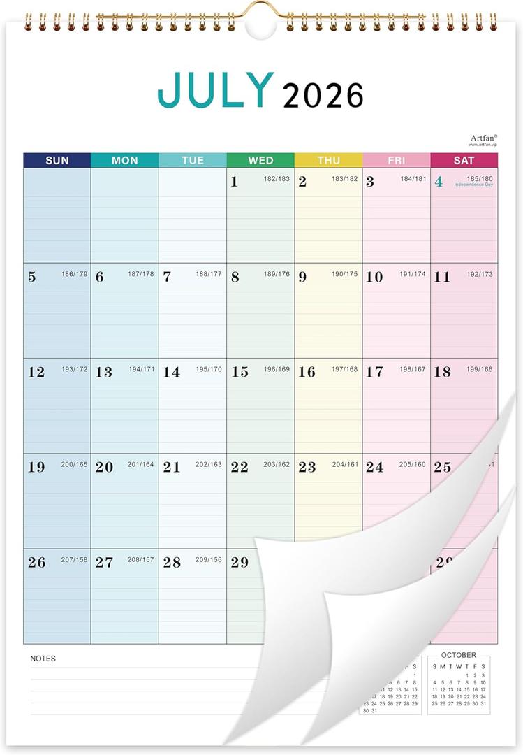 Calendar 2026-2027 - Wall Calendar 2026-2027, Jul. 2026 - Dec. 2027, 12" x 17", 18 Months Wall Calendar with Twin-Wire Binding, Hanging Hook - Colorful Lump