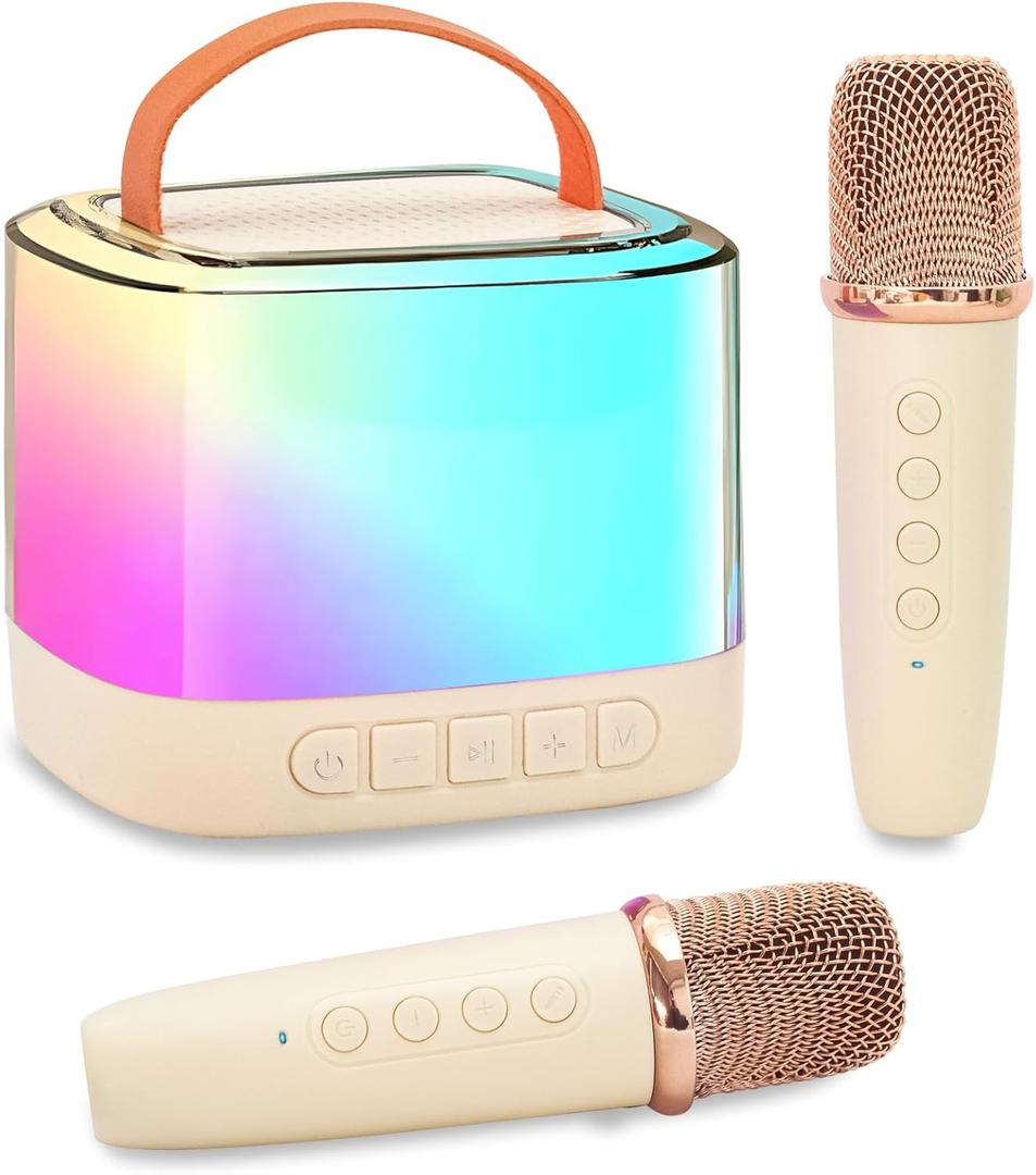 Karaoke Machine for Kids, Portable Bluetooth Speaker with Wireless Microphone for Illusionary Flowing Light, Karaoke Toys Gifts for Girls & Boys Ages 4-12 +Year Old Birthday Party