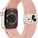 Braided Cartoon Magnetic Clasp Band Compatible with Apple Watch Bands 40/38/41/42/44/45/46/49mm Women Men, Stretchy Elastic Nylon Woven Strap for iWatch Series 11 10 9 8 7 6 5 4 SE/Ultra 3 2 1 (Nude Pink)