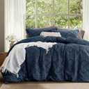 Bedsure Boho Duvet Cover King Size - Boho Bedding, Tufted King Duvet Cover for All Seasons, 3 Pieces Embroidery Shabby Chic Home Bedding,Comforter Not Included (Navy, 104" x 90")