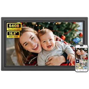64GB Uhale 15.6" Digital Picture Frame, Large WiFi Electronic Photo Frames 1920 x 1080 IPS FHD Touch Screen, Share Photos and Videos Anywhere, Support SD/USB, Best Gifts for Parents and Grandparents