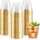 Hioasis 200Pcs 9OZ Clear Cups - Plastic Disposable Cups with Gold Trim, Heavy Duty & BPA-free for Party, Wedding, Reception