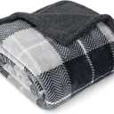 PAVILIA Premium Sherpa Twin Size Blanket | Plaid Design Flannel Fleece Twin Bed Blanket | Plush, Soft, Cozy, Warm, Lightweight Microfiber, Reversible, All Season Use (Plaid Charcoal , 60 x 80 Inches)