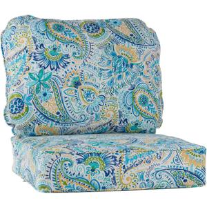 Outdoor Deep Seat Cushion Set 24x24 Seat + 28x22 Back – Plush Fiber Fill Seat, Patio Lounge Replacement Cushion, Corded Trim, Durable Polyester Fabric with Ties, Baltic Paisley