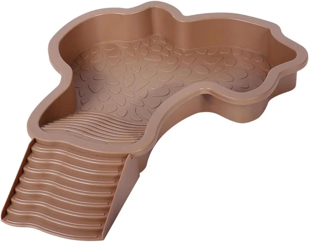 Flushbay Extra Large Reptile Bathing Pool Reptile Feeding Dish Water Bowl with Ramp Aquarium Ornament for Gecko, Snake, Turtle, Bearded Dragon, Lizard Bath (Brown Yellow)