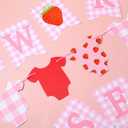 Maitys 3 Pcs Strawberry Baby Shower Decorations Girl Banners Pink Gingham Paper Garland with Baby Clothes Shaped Bunting for Girl Strawberry Birthday Party Supplies