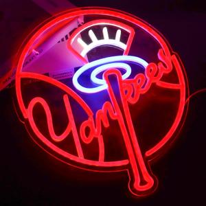 YANKEES Neon Signs For Wall Decorbaseball Team Neon Lights For Bedroom LED Signs Suitable For Man Cave 5V Power Adapter Birthday Christmas Gifts For Boys 13 * 15 Inch (Red+Blue+White)