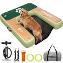 GYMMALL Dog Water Ramp 47 * 40inch Inflatable Pet Platform OliveGreen, Dog Dock Ramp for Boat Pool Lake Sea, Non-Slip Pool Water Ramp for Dogs up to 220lbs, EVA Float Ramp Dog Water Ladder