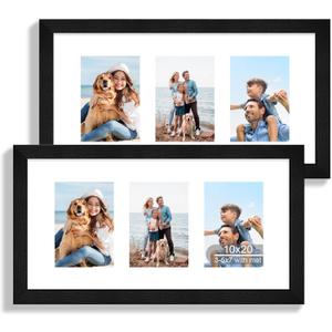 10x20 Picture Frame Set of 2, Rustic Black Wood Frame with Real Glass Collage Frame, Display Pictures Three 5x7 With Mat or 10 x 20 Without Mat - Horizontal or Vertical Wall Mounting 10x20 Picture Frame Set of 2, Rustic Black Wood Frame with Real Glass Collage Frame, Display Pictures Three 5x7 With Mat or 10 x 20 Without Mat - Horizontal or Vertical Wall Mounting