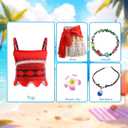 Princess Dress for Girls - Halloween Costume with Wreath, Hair Clip & Necklace, Party Outfit for Ages 3-9 (130(6-7 Years), Red02)