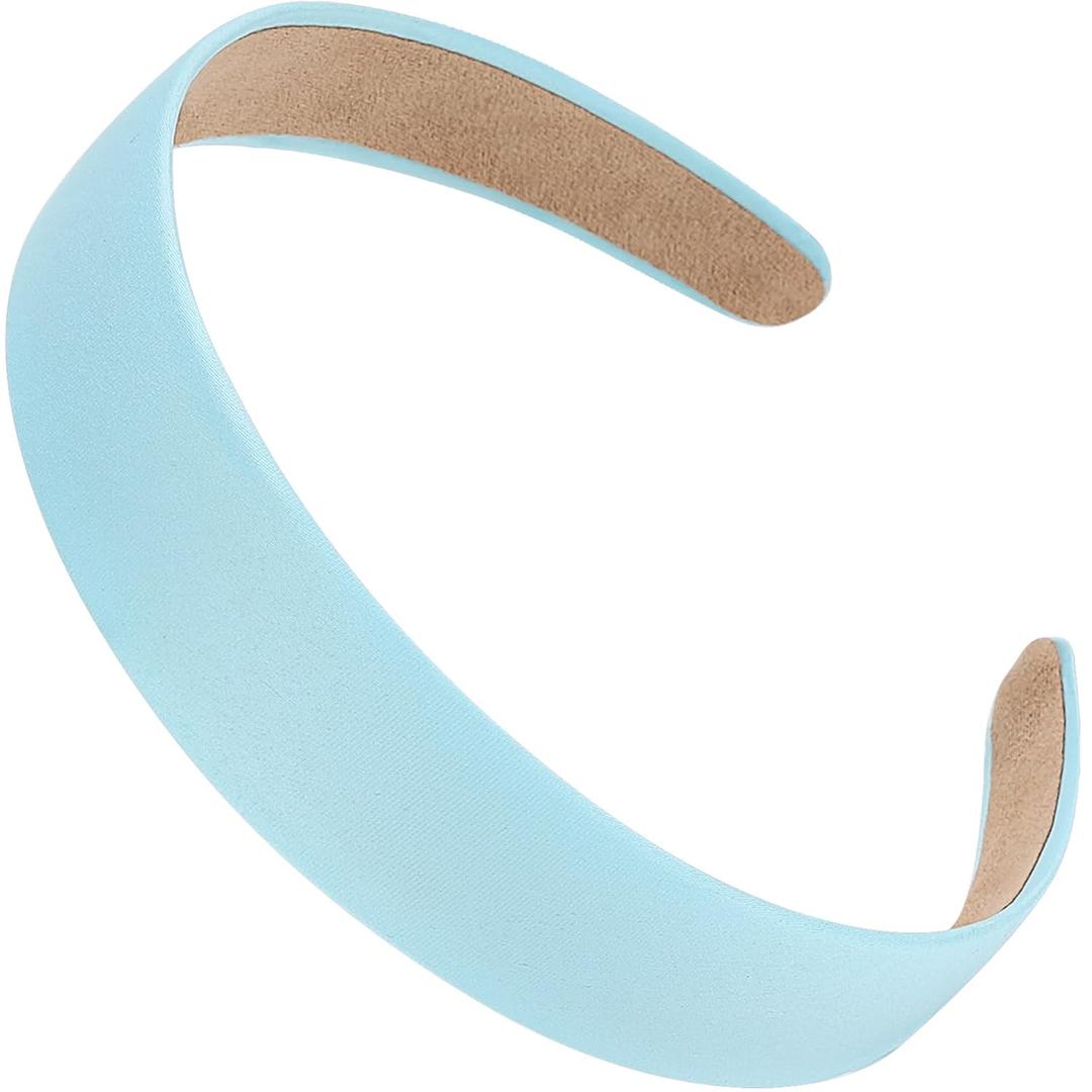 6 x WantGor Satin Headbands for Women, 1.2 Inch Wide Solid Hair Bands Plain Hairband Holiday Head Band Hair Accessories for Crafts DIY (Blue)