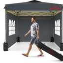 10x10 Pop Up Canopy with Sidewalls, Easy Up Canopy Tent, Heavy Duty Tents for Parties, One Person Set Up Event Tent, Grey (Gray)