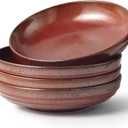 HAPPY KIT 9'' Large Pasta Bowls, 42 Oz, Stoneware Reactive Glaze Salad Bowl Set of 4, Ceramic Serving Bowls for Fruit,Soup,Noodle, Dinner, Scratch Resistant, Rust Red